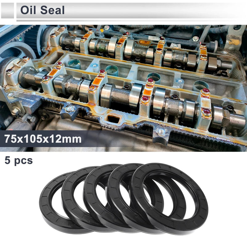 Oil Seal Seal Ring Rotary Shaft Seal Nitrile Rubber 75x105x12mm Black 5 Pcs