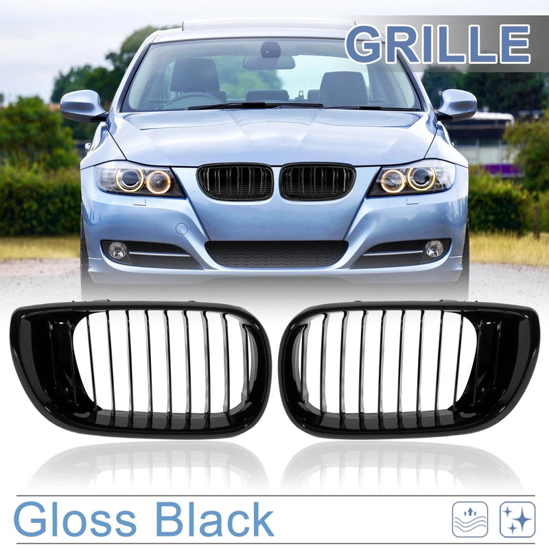 BMW E46 3 Series Pair Gloss Black Front Kidney Grille (2002 - 2004)