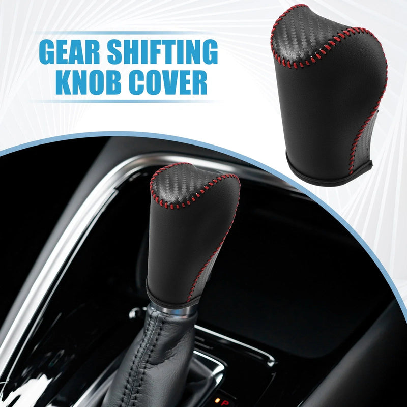 Jeep Gear Shifting Knob Cover - PU Leather Carbon Fiber Black Red