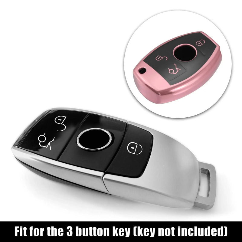 Mercedes Benz C E S M CLS Key Fob Cover Case with Keychain Pink