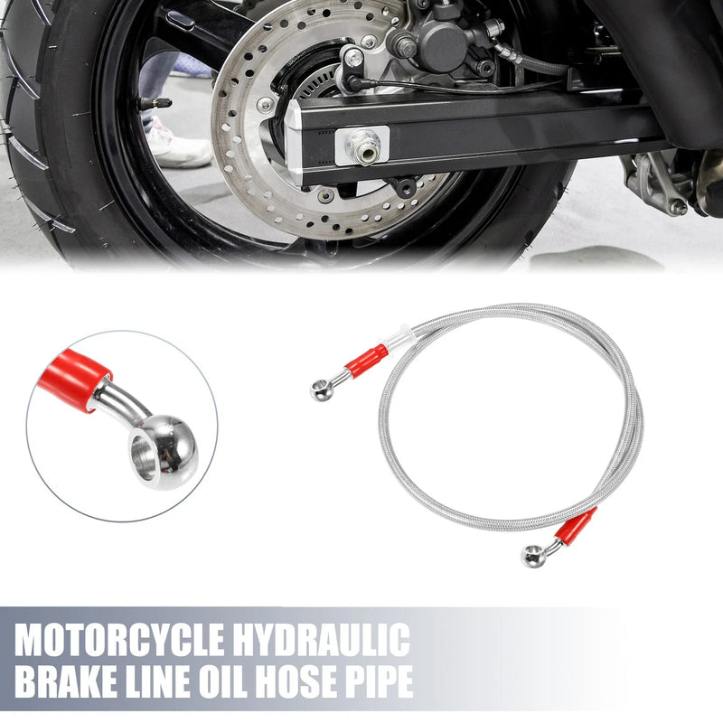 Motorcycle 100cm Motorcycle Hydraulic Brake Line Oil Hose Pipe 28° 0° Silver Tone