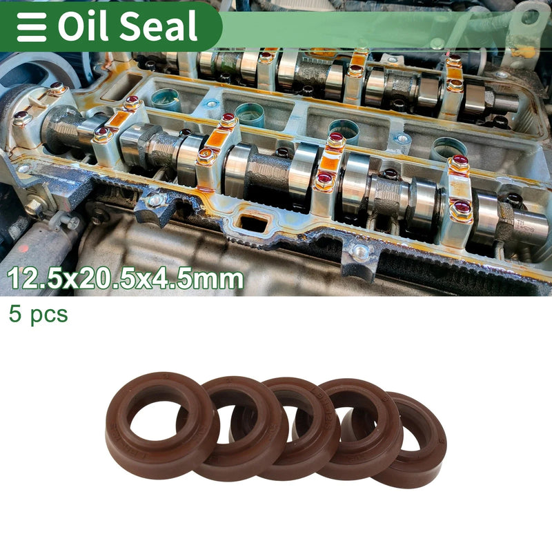 Oil Seal 12.5x20.5x4.5mm Seal Ring Rotary Shaft FKM Rubber 5 Pcs