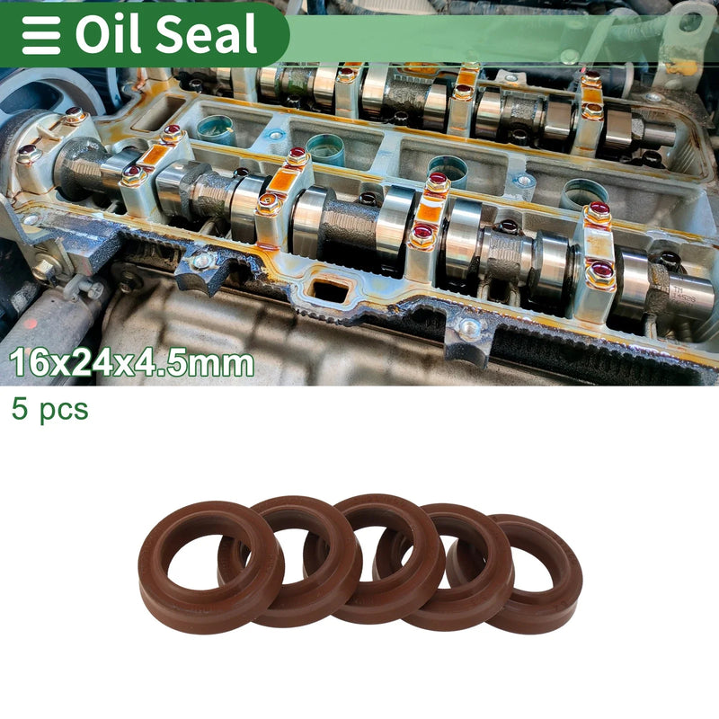 Make Model Oil Seal Rotary Shaft Seal FKM Rubber 16x24x4.5mm Brown 5 pcs