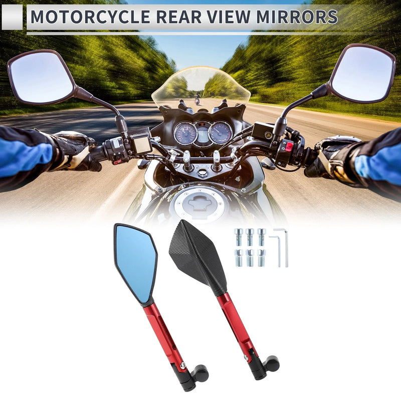 Motorcycle Black Red Aluminum Alloy 1 Set M8/M10 Rear View Mirrors