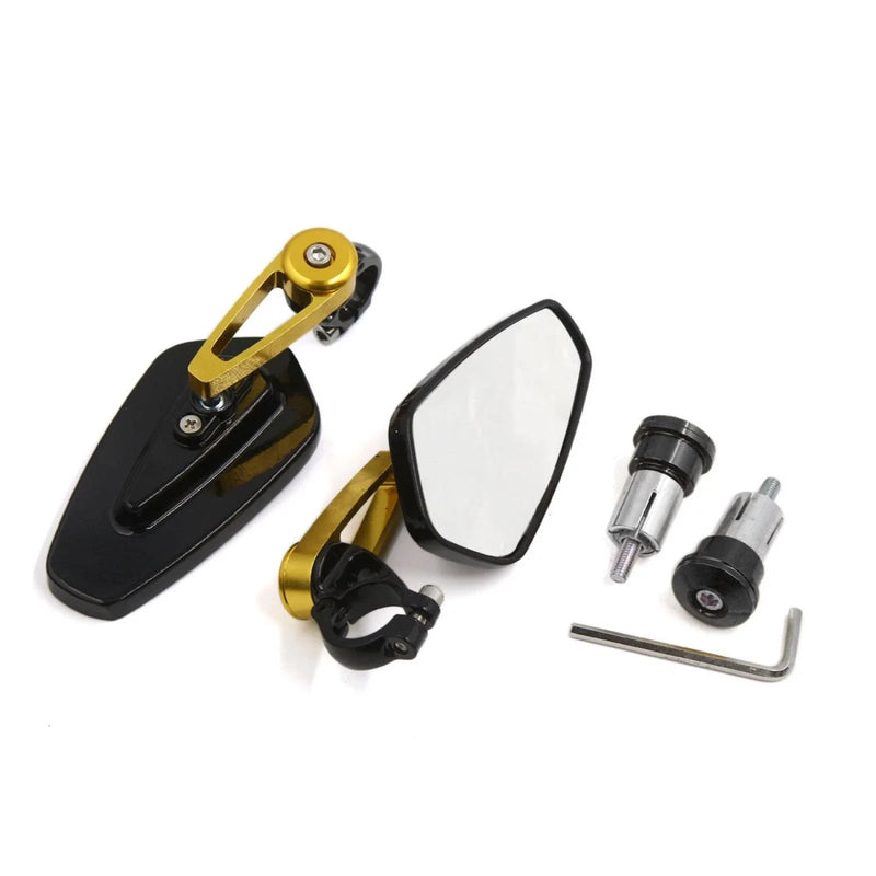 Motorcycle 2 x 7/8" 22mm Handle Bar End Rear View Mirrors Black Gold Tone