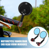 Motorcycle Handlebar End Rear View Mirrors 1 Pair Round Blue Lens Red