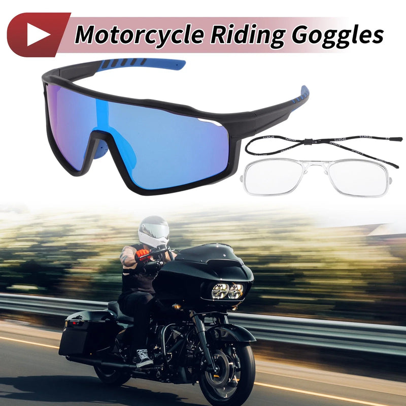 Blue Lens Black Blue Frame 1 Set Motorcycle Riding Goggles