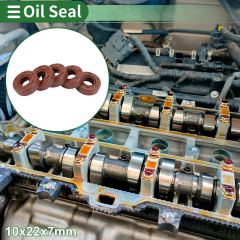 Oil Seal 10x22x7mm Rotary Shaft Seal Fluorine Rubber Brown 5 Pcs