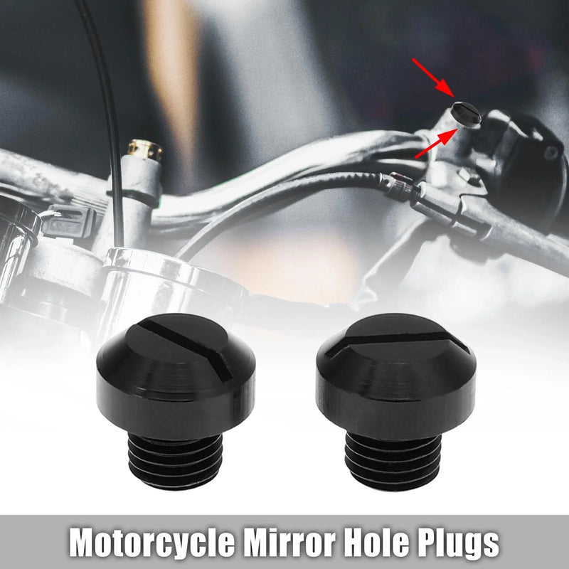 2pcs Universal M10x1.25 Motorcycle Right Side Mirror Hole Plugs Screws Black