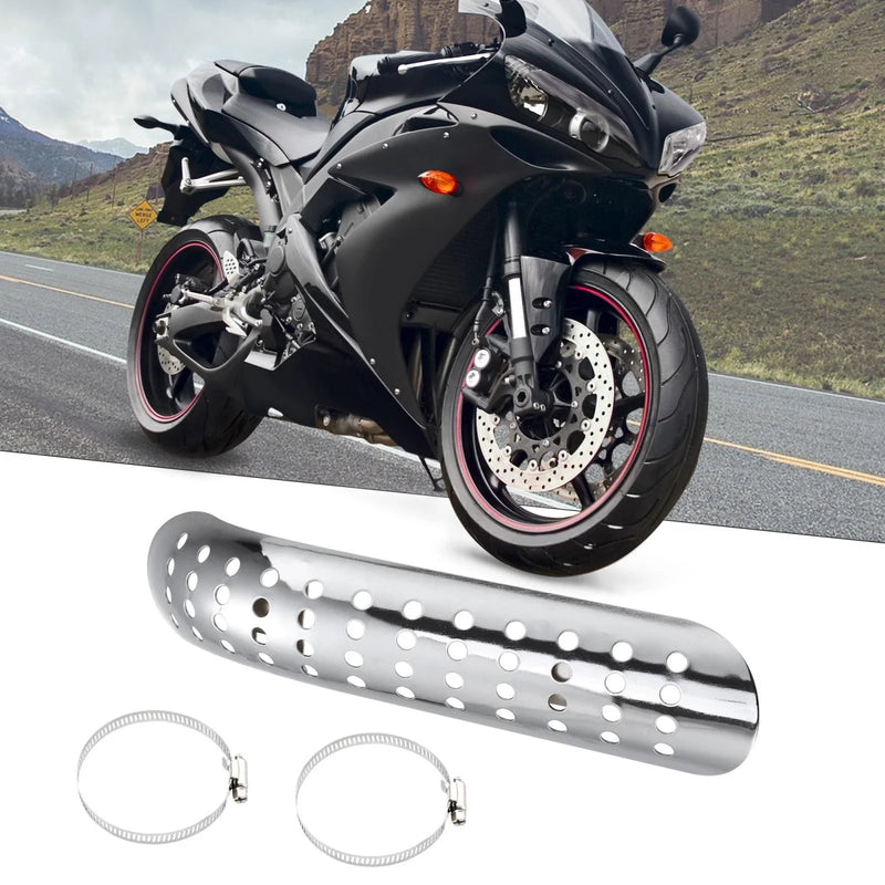 Harley Exhaust Heat Pipe Shield Curved with Hole Silver Tone