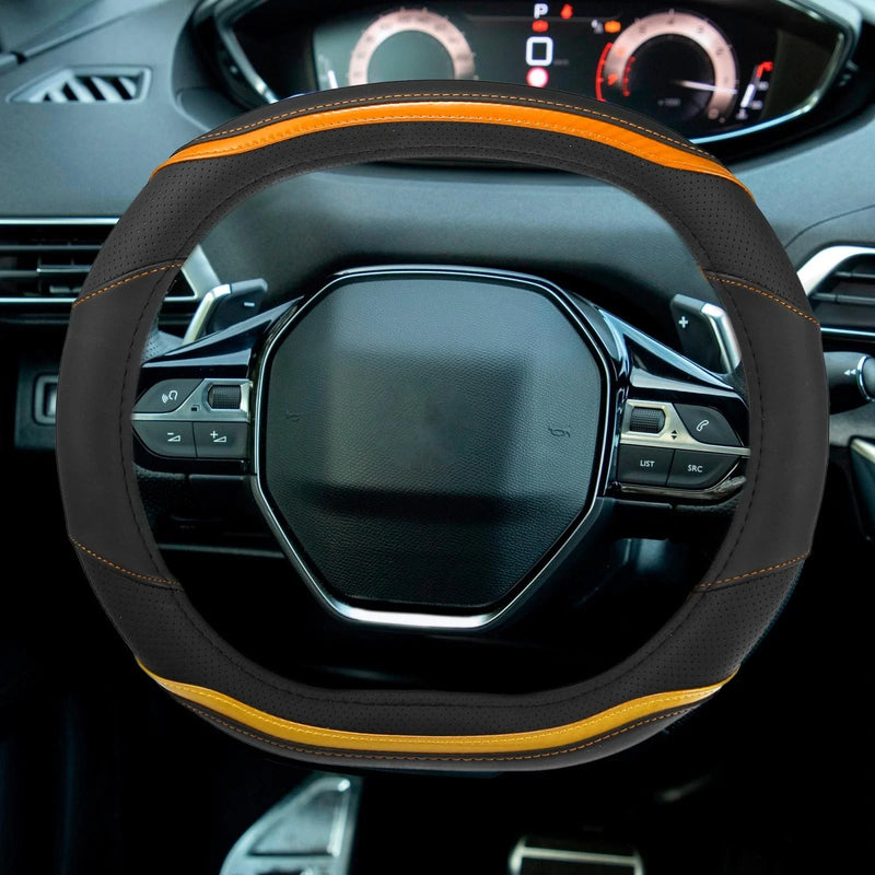 Peugeot 4008 5008 New508 Faux Leather Black Orange Steering Wheel Cover