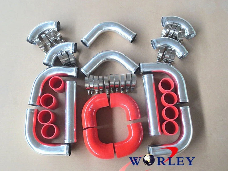3" 76mm Aluminum Universal Intercooler Turbo Piping & RED Hose Kits