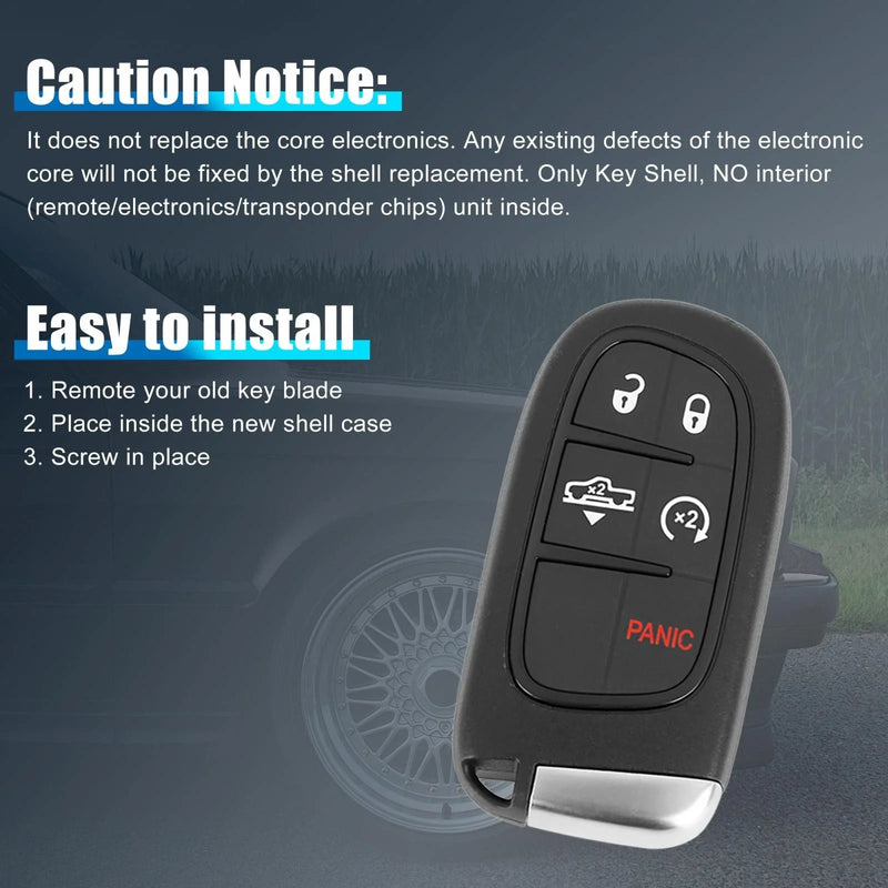 Jeep Cherokee, Ram 1500, 2500, 5 Button Key Fob Shell Case (2014-2023)