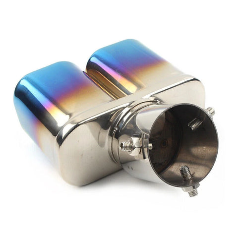 Car Stainless Steel Dual Exhaust Pipe Tail Muffler Tip (Blue)
