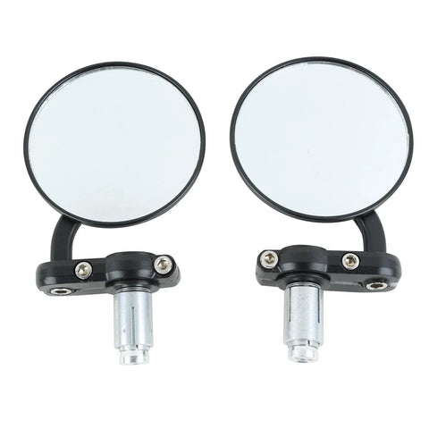 BMW Harley Honda Suzuki Black Handle Bar End Rearview Mirror 3" Round 7/8"