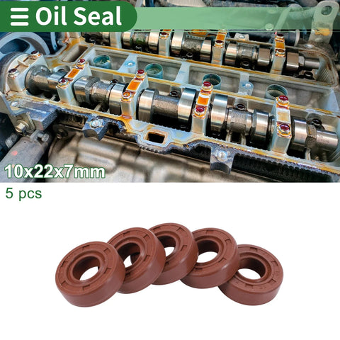 Oil Seal 10x22x7mm Rotary Shaft Seal Fluorine Rubber Brown 5 Pcs
