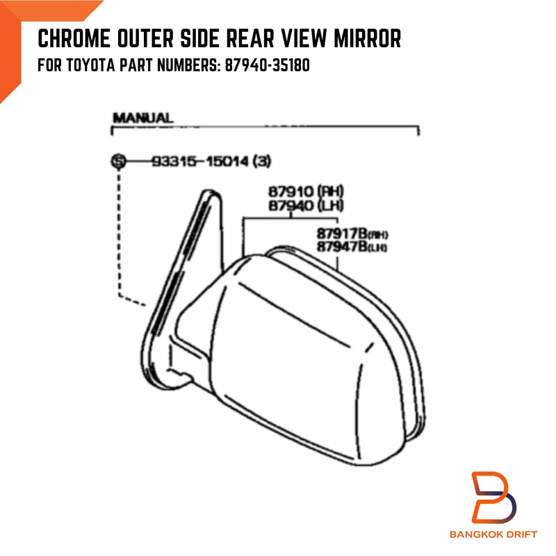 Toyota Hilux LN106 4WD Ute 4Runner Surf Chrome Door Mirror LH (1988-1997)
