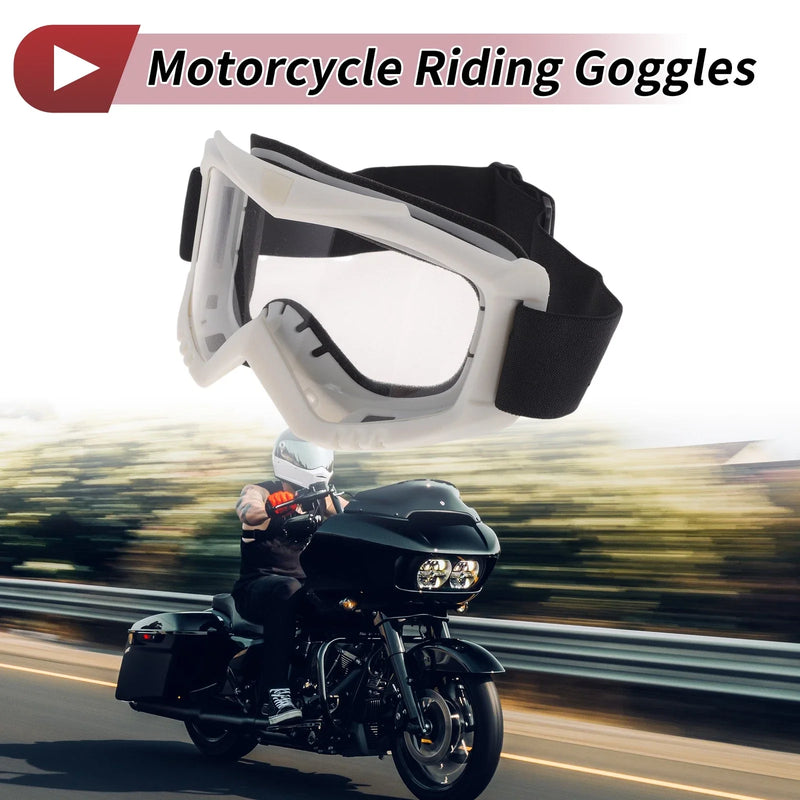 1 x Motorcycle Riding Goggles Clear Lens White Frame PC Cycling Sunglasses