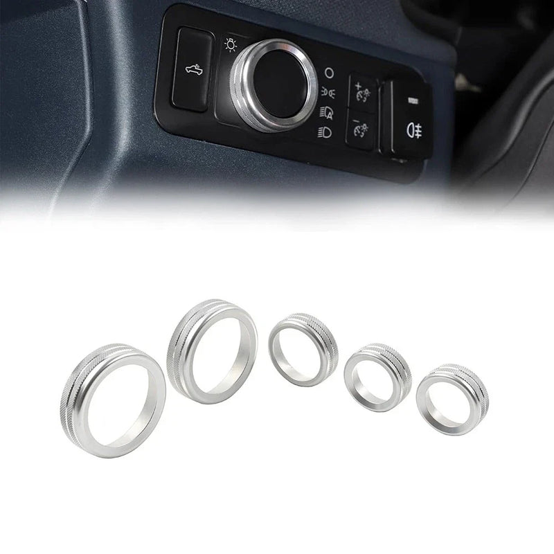 Ford Maverick 5 x Silver AC Headlight Radio Switch Knob Rings (2022-2023)
