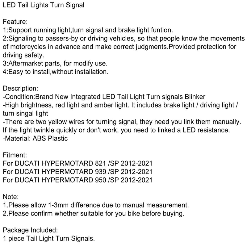 Ducati Hypermotard 821 939 950 SP (2012-2021) Black F2 Tail Lights