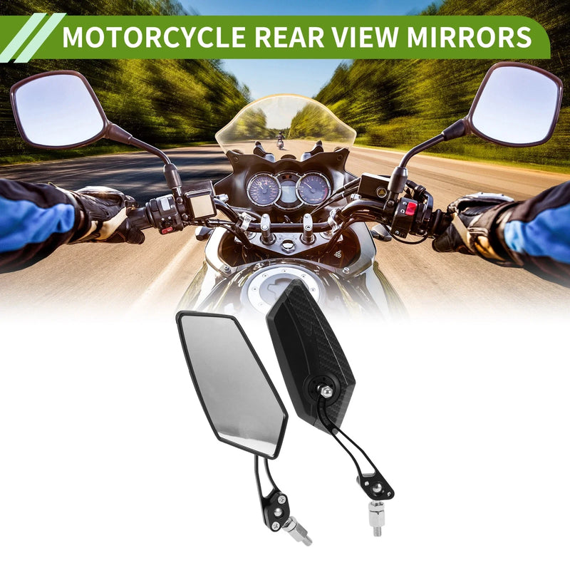 Motorcycle M8/M10 Rear View Mirror Polygonal Shape Black Carbon Fiber