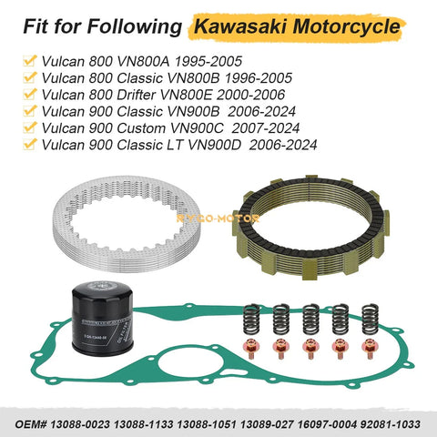 Kawasaki Vulcan VN800A VN800B VN800E Clutch Friction Plates & Gasket