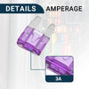Car - Purple 3A Mini Blade Fuses 20 x Short Circuit Protection