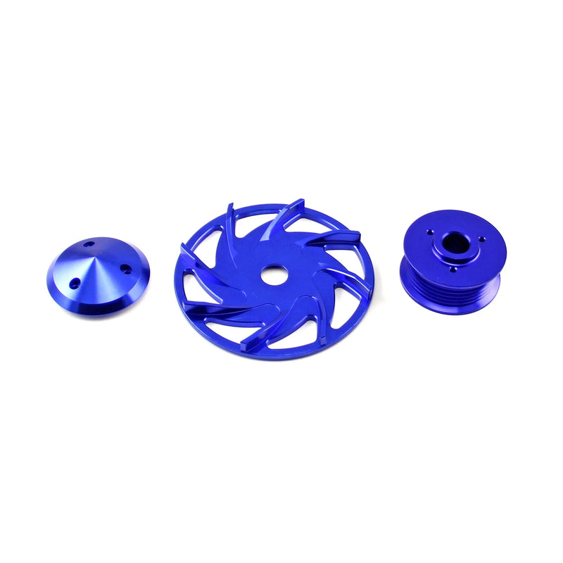 Chevy Ford 6 Groove Serpentine Blue Billet Alternator Pulley & Fan