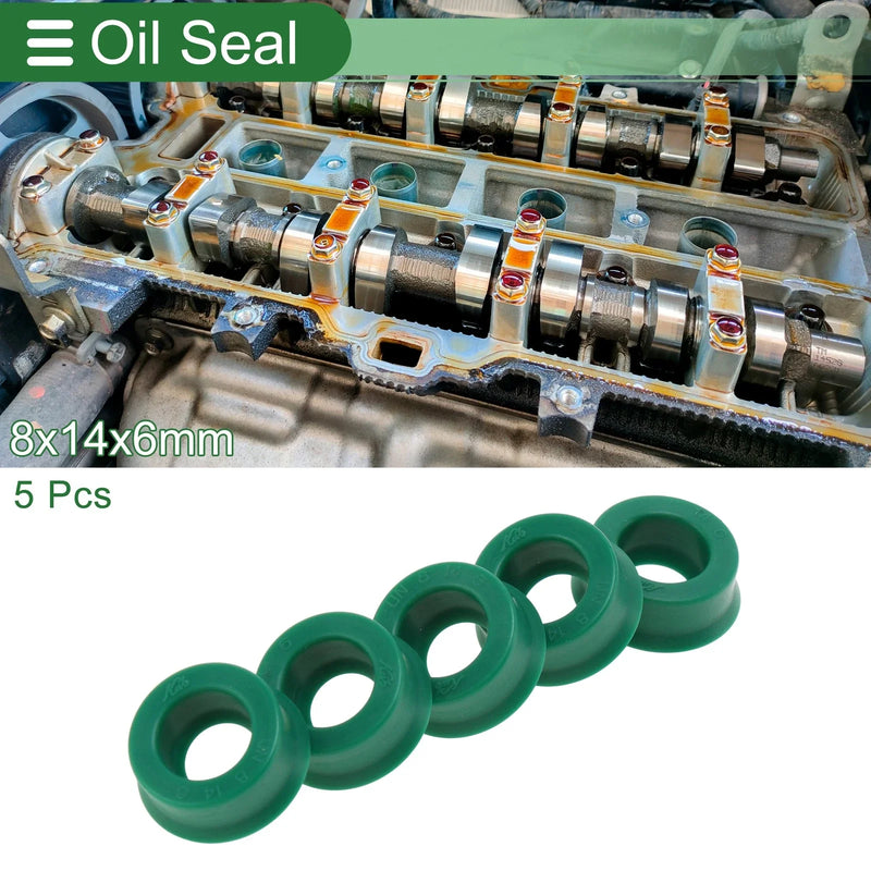 Oil Seal Seal Ring Rotary Shaft Seal TPU 8x14x6mm High Pressure Green 5 Pcs