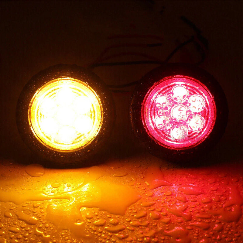 Car Truck Amber Red 4 x 2" 12V LED Round Side Marker Clearance Lights