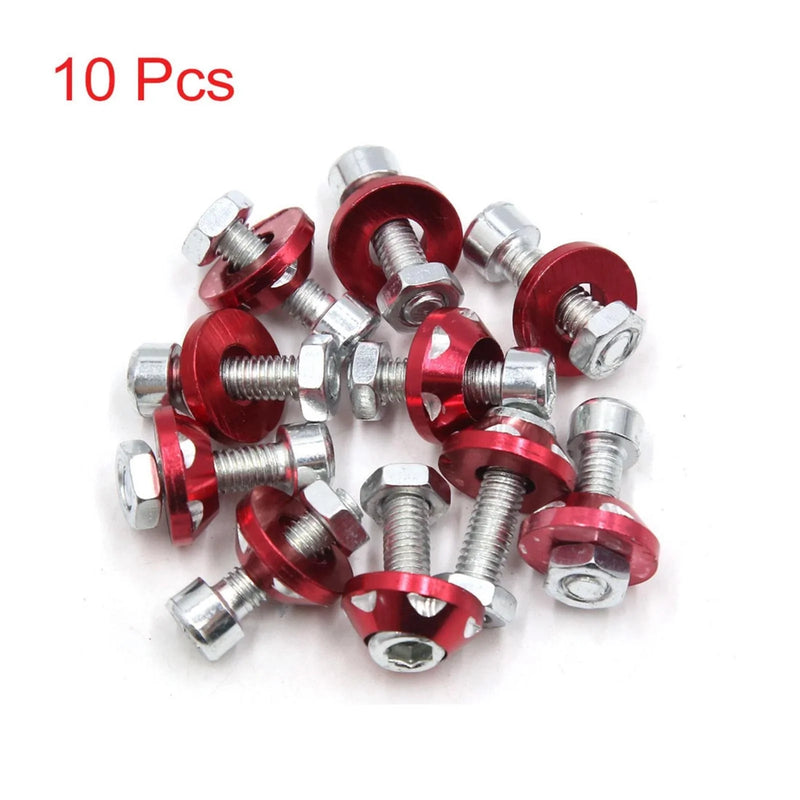 Car Motorcycle License Plate Bolt Screw / 10x / Red Aluminum Decorative