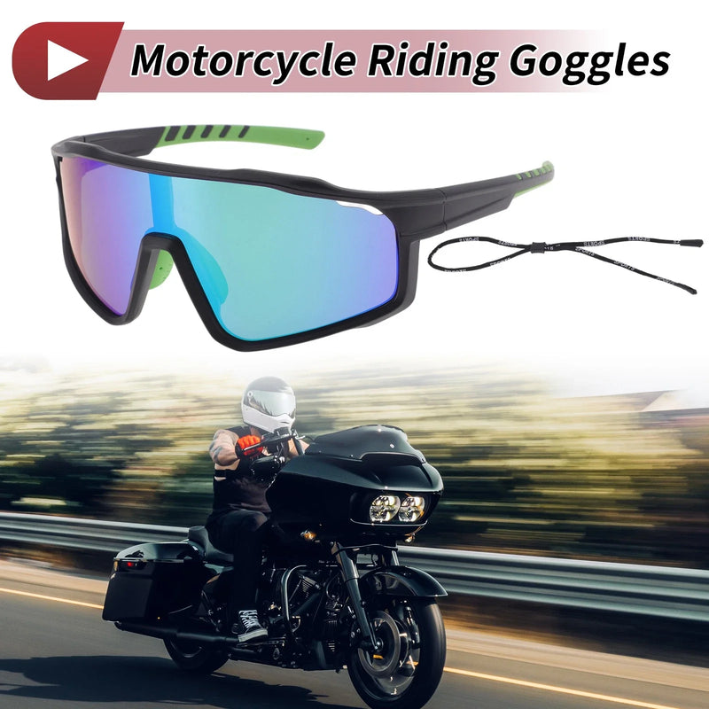 Motorcycle Riding Green Lens Black Frame Tri-Acetyl Cellulos UV400 Goggles