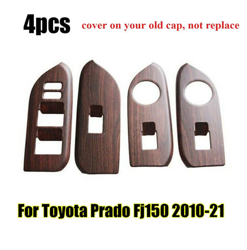 Toyota Prado Fj150 4 x Wood Grain Door Window Switch Panel Cover Trim (2010–2021)