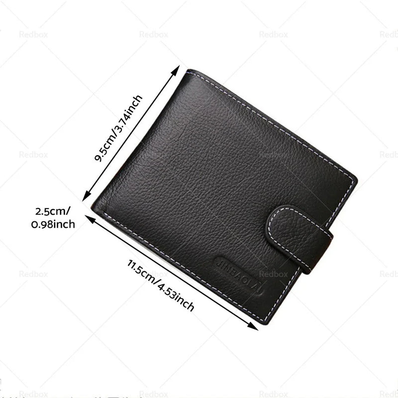 Black Bi-Fold Men's Wallet Cowhide Leather Card Slots Coin Pocket