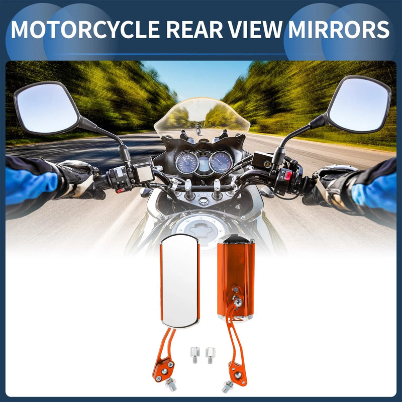 Motorcycle M8/M10 Rear View Mirrors, Orange Alloy, 2 x Handlebar Mirrors