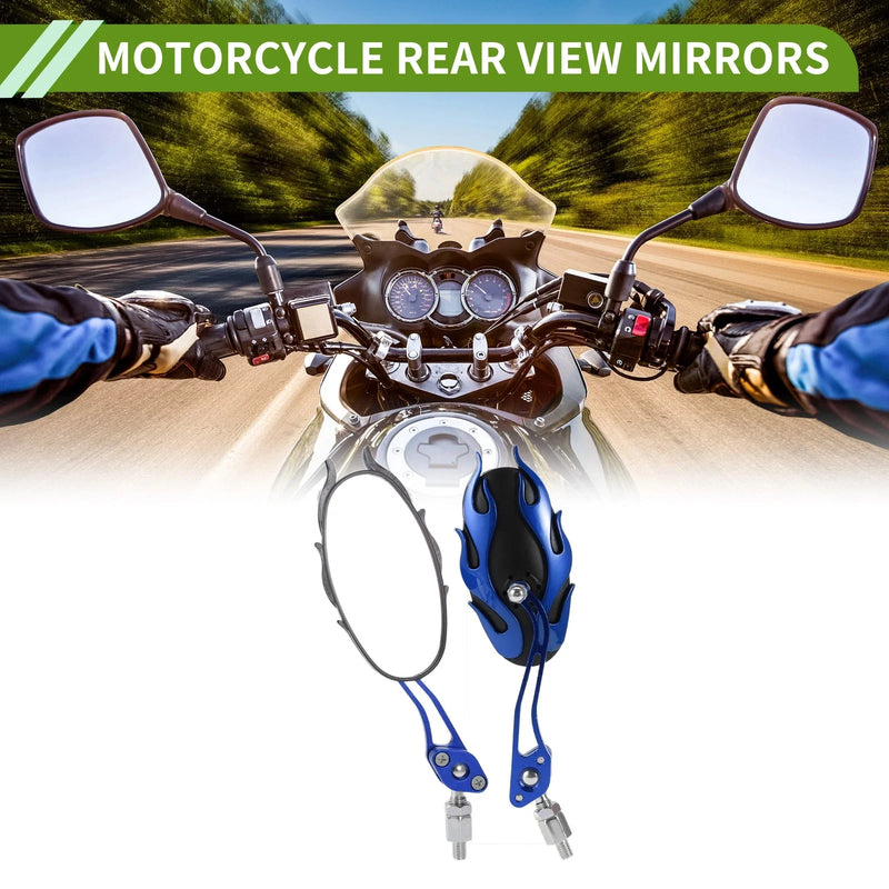 M8/M10 Rear View Mirrors Oval Shape Blue Aluminum Alloy Plastic 1set