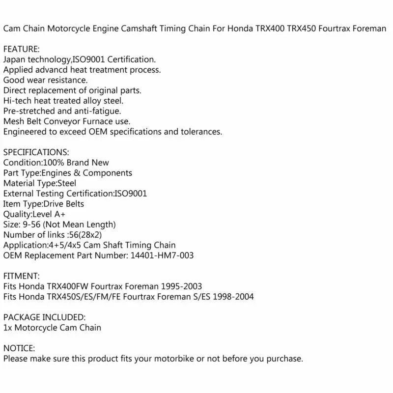 Honda TRX400 TRX450 Fourtrax Foreman Timing Chain 56L (2004-2014)