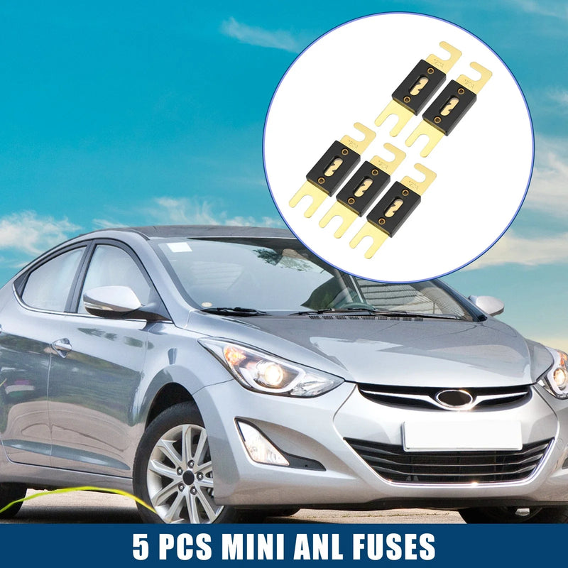 Car Motorcycle Boat Gold Tone Black 5pcs Mini ANL Fuse 120A Audio CD Fuse
