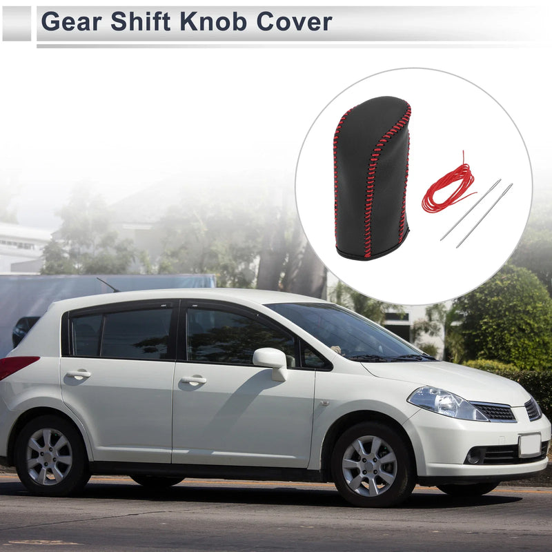Nissan Tiida (2004-2012) Black Red Faux Leather 1 Pc Gear Shift Knob Cover