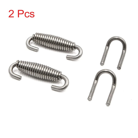 Motorcycle 2 x Exhaust Pipe Spring with Pull Hook Stainless Steel Silver Tone