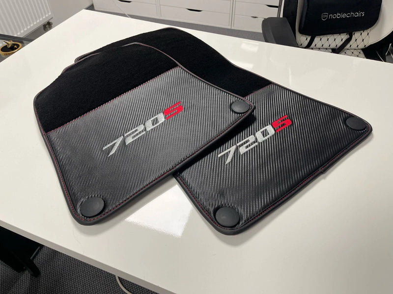 McLaren 720S Black Tailored Carbon Leather Carpet Set Floor Mats (2017-2023)