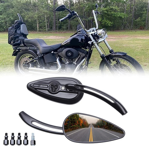 Harley-Davidson Fatboy BLACK Rearview Mirrors with Skull Head (1990-2023)