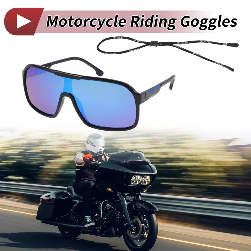 Set Motorcycle Riding Goggles Blue Lens Black Blue Frame Tri-Acetyl Cellulos PC