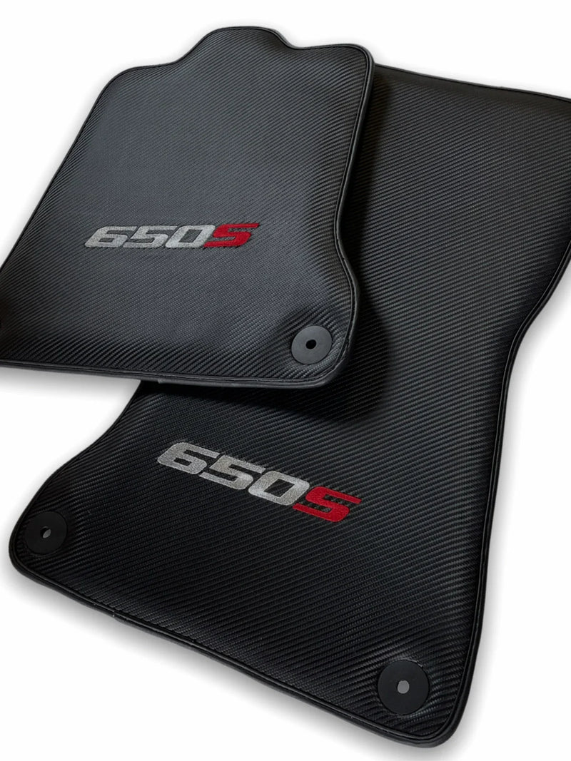 McLaren 650S Black Carbon Fiber Leather Floor Mats Set (2014-2019)