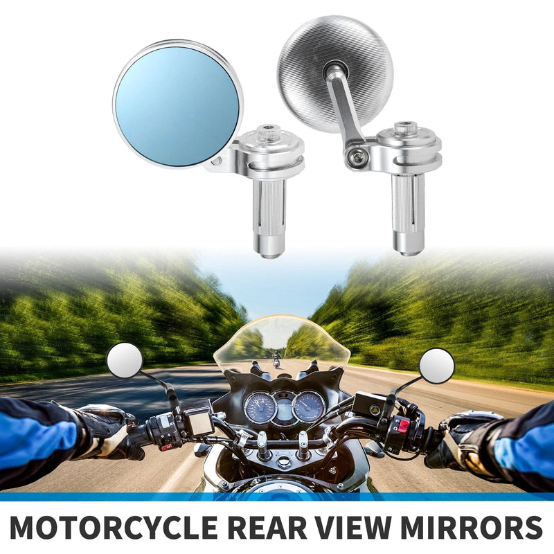 M6 Rear View Mirrors Round Chrome Silver Tone Aluminum Alloy