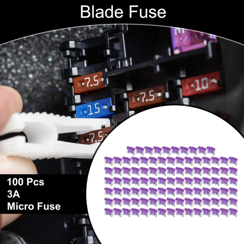 Car Boat Truck RV Motorcycle Purple Micro Fuse 3A Blade Fuse 100 Pcs
