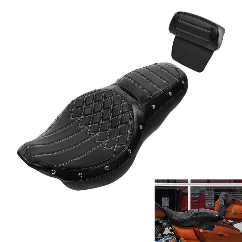Harley Touring Glide Black Driver Passenger Seat w/ Backrest (2014-2023)