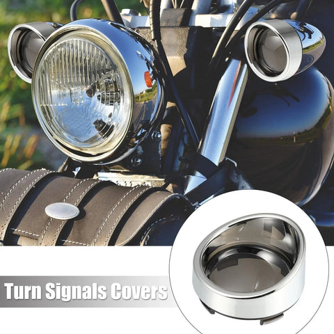 Harley Dyna Smoked Black 2 x Turn Signal Light Covers Silver Tone Visors