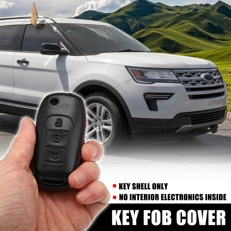 Ford 3 x Button Key Fob Case Cover Protector Faux Leather Black
