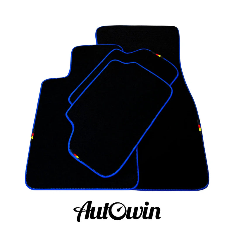 BMW 7 Series E32 (1986-1994) 2 x Dark Blue Trim AutoWin Black Floor Mats
